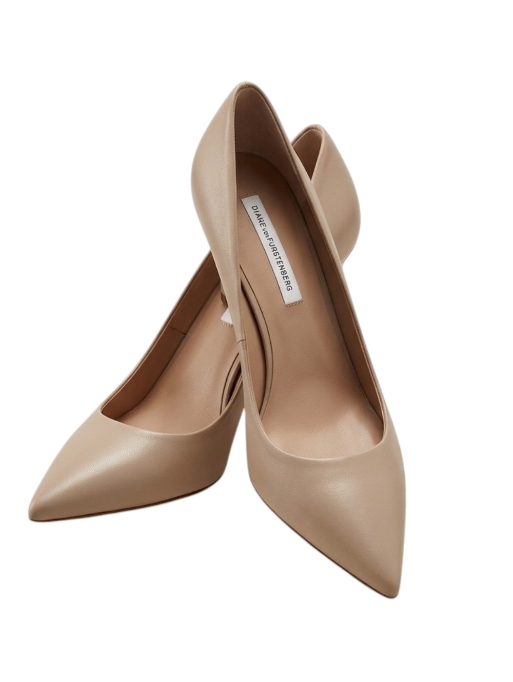 Diane von Furstenberg Leather Heels Women 9.5 Quiet Luxury Nude Pointed Toe